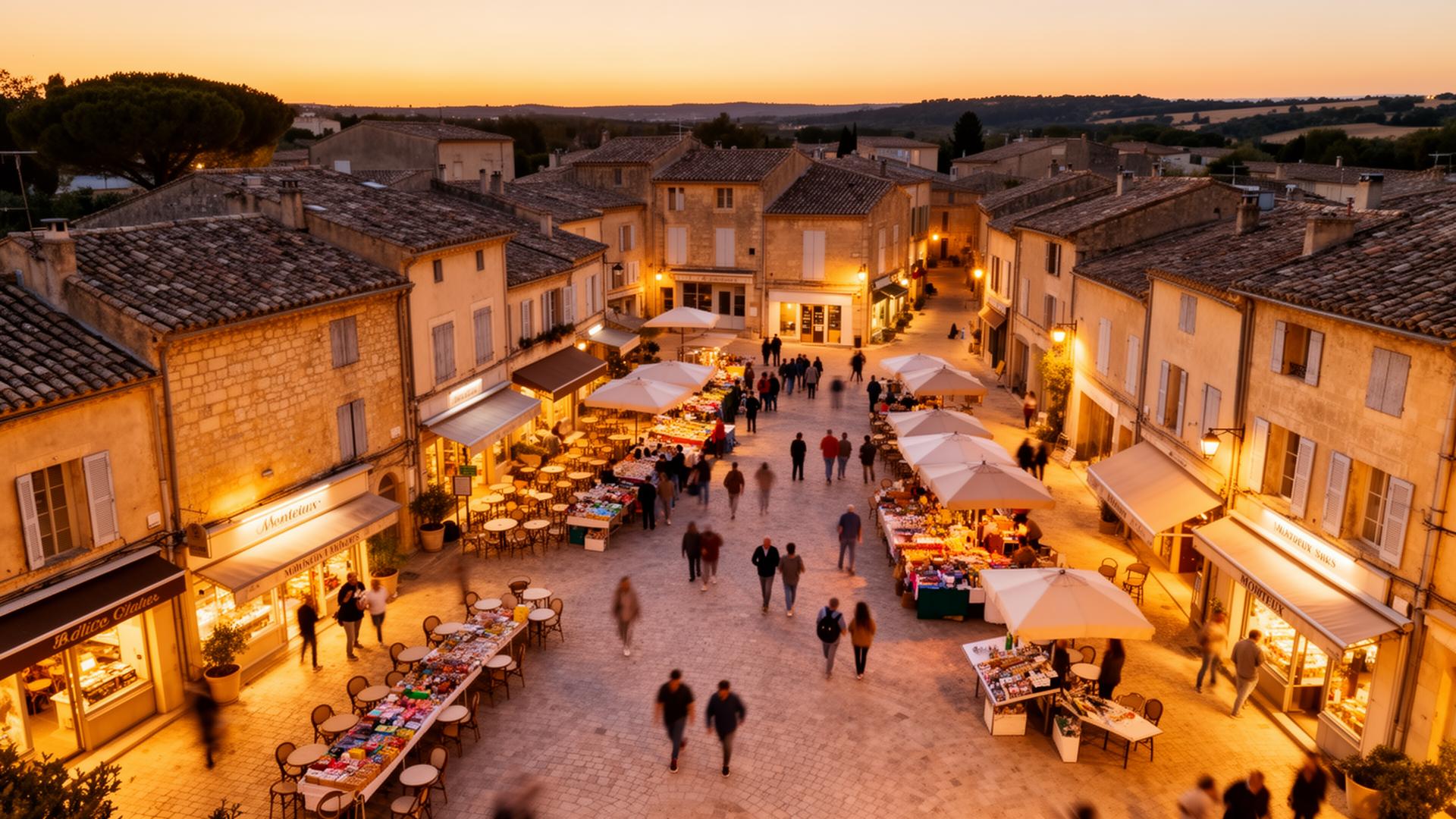Cœur de ville de Monteux au crépuscule